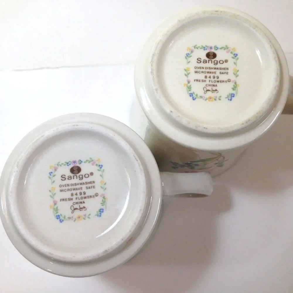 2 - Sango #8499 Fresh Flowers Tea / Coffee Cups design by Joan Luntz